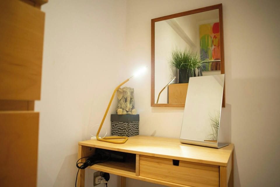 Desk or dressing table with lamp, mirrors