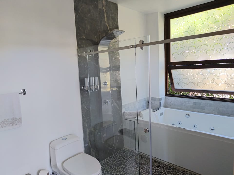 Junior Suite, Mountain View | Bathroom | Separate tub and shower, towels, soap, shampoo