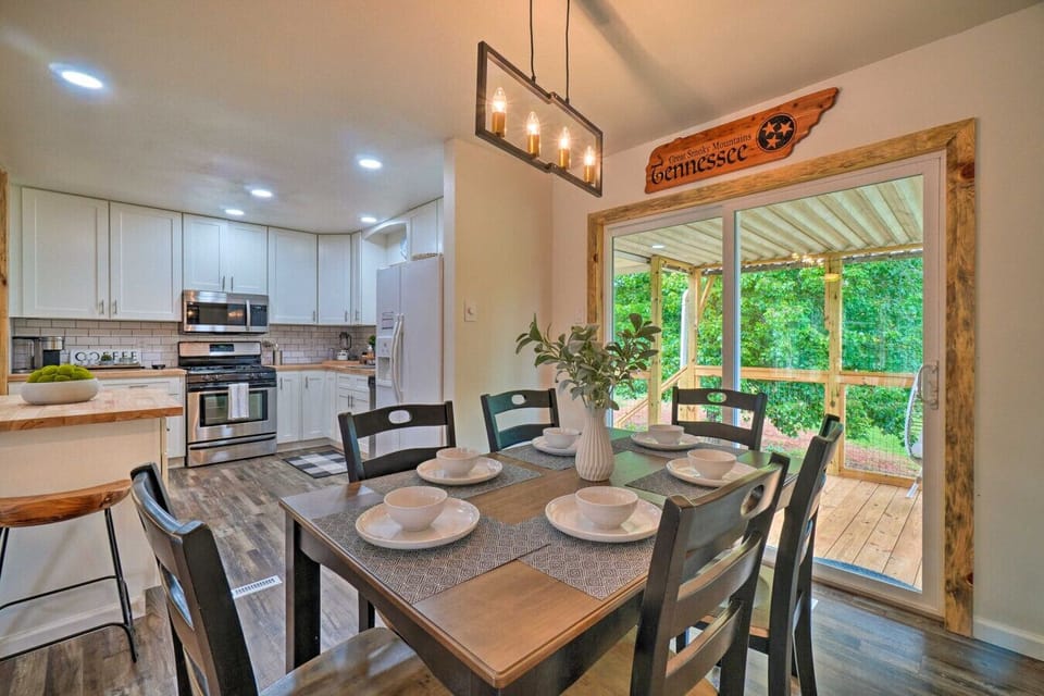Dining Area | Seating for Six & Sliding Doors to Covered Porch