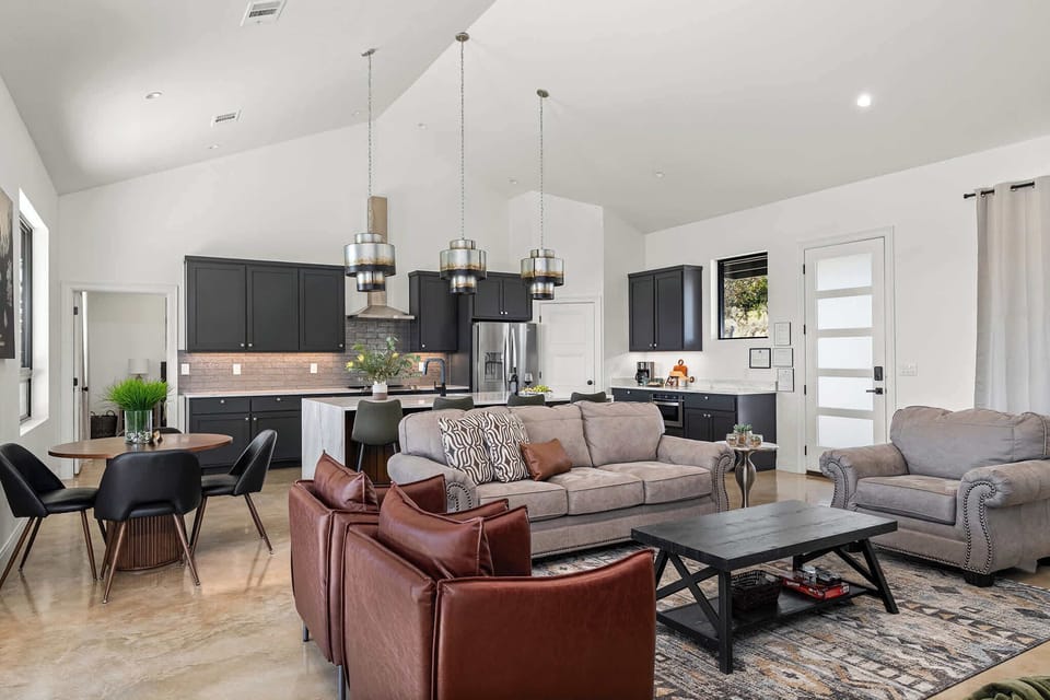 Living room space and dining table