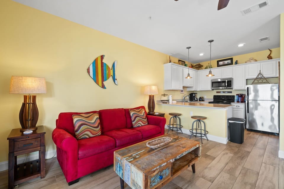Gather with family in the cozy living area overlooking the beach.