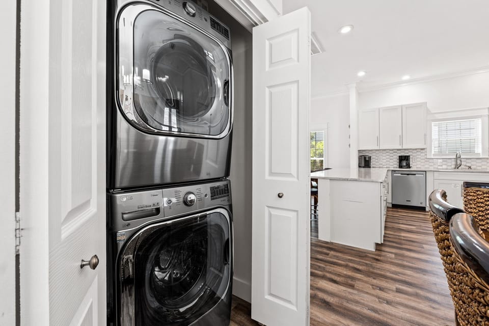 Large washer/dryer in main house. There's a washer/dryer in carriage house too.