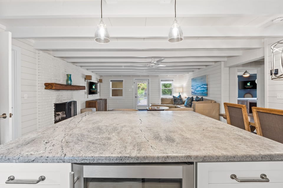 Stainless appliances - even a wine fridge  Perfect open layout.