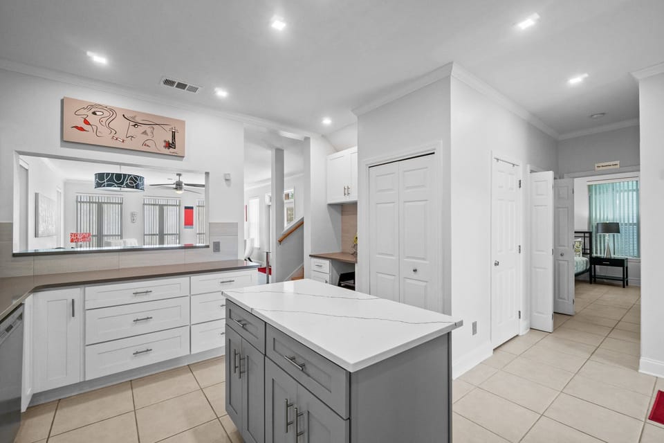 Spacious island provides plenty of room for meal prep, serving, and gathering with family and friends.