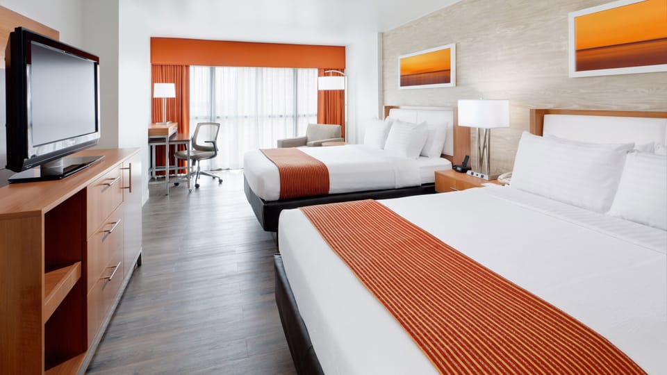 Premium bedding, desk, blackout drapes, iron/ironing board
