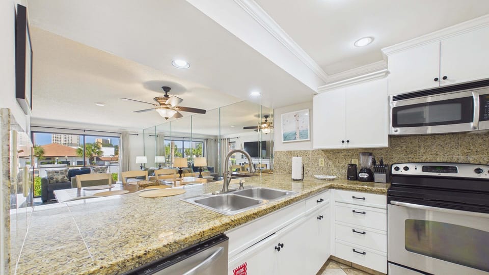 Fully applianced kitchen with plenty of counter space