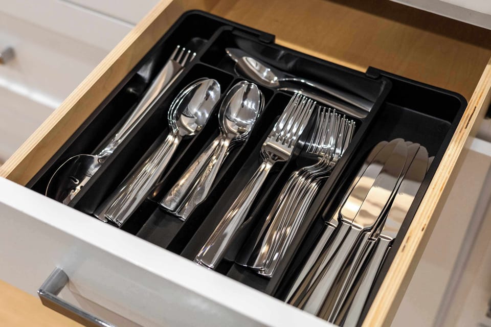 Well stocked kitchen drawers make meal prep simple and stress free. Everything you need is neatly organized and ready for use.