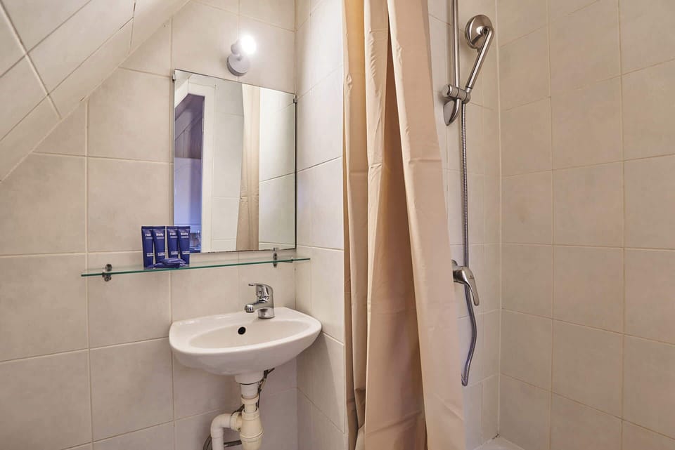salle de bain avec douche et toilette