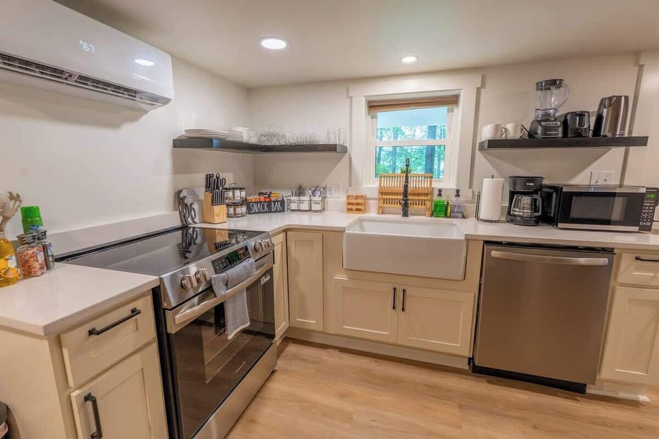 Fully equipped kitchen with stainless steel appliances