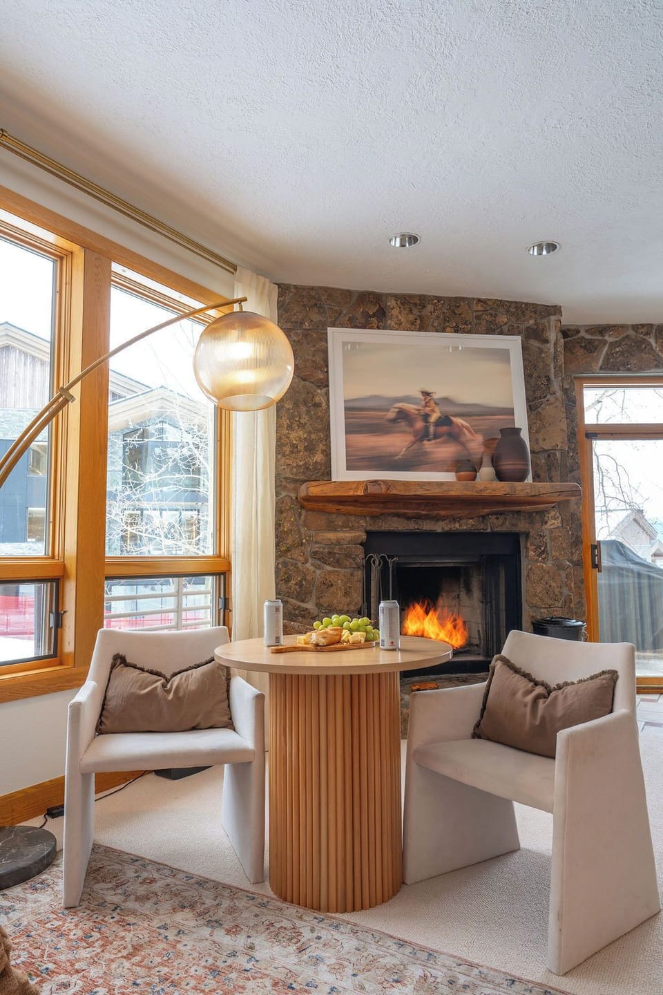 Living Room with Fireplace and Jackson Hole Mountain Resort Views