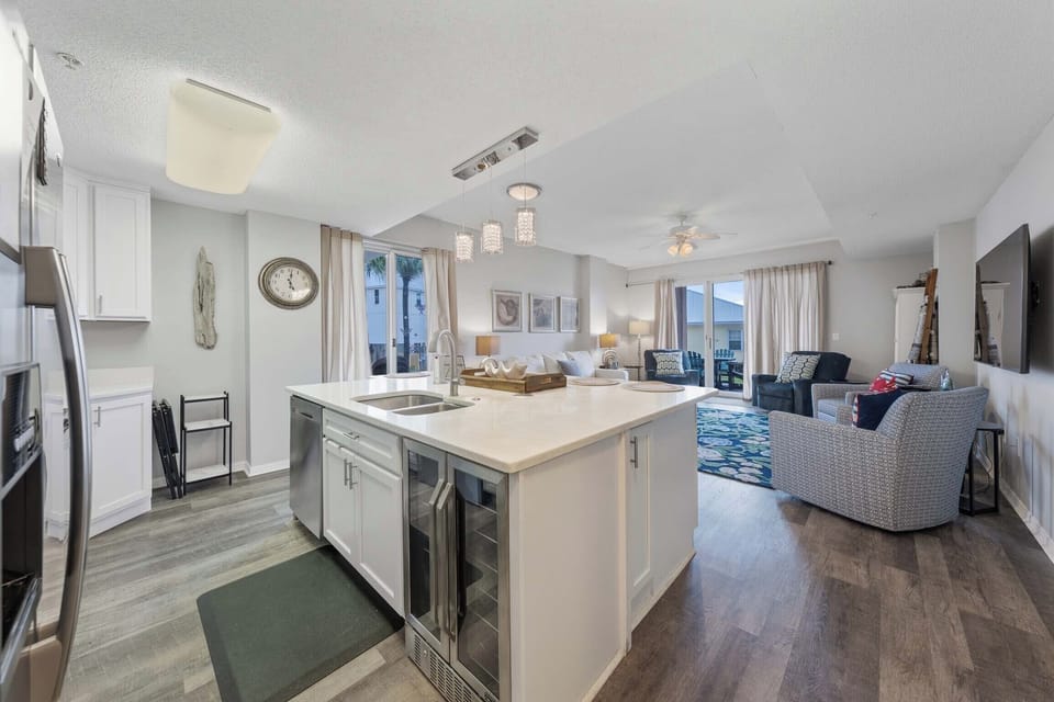 Kitchen island with wine refrigerator