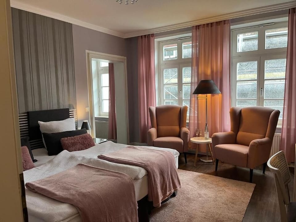 Desk, laptop workspace, blackout drapes, free WiFi