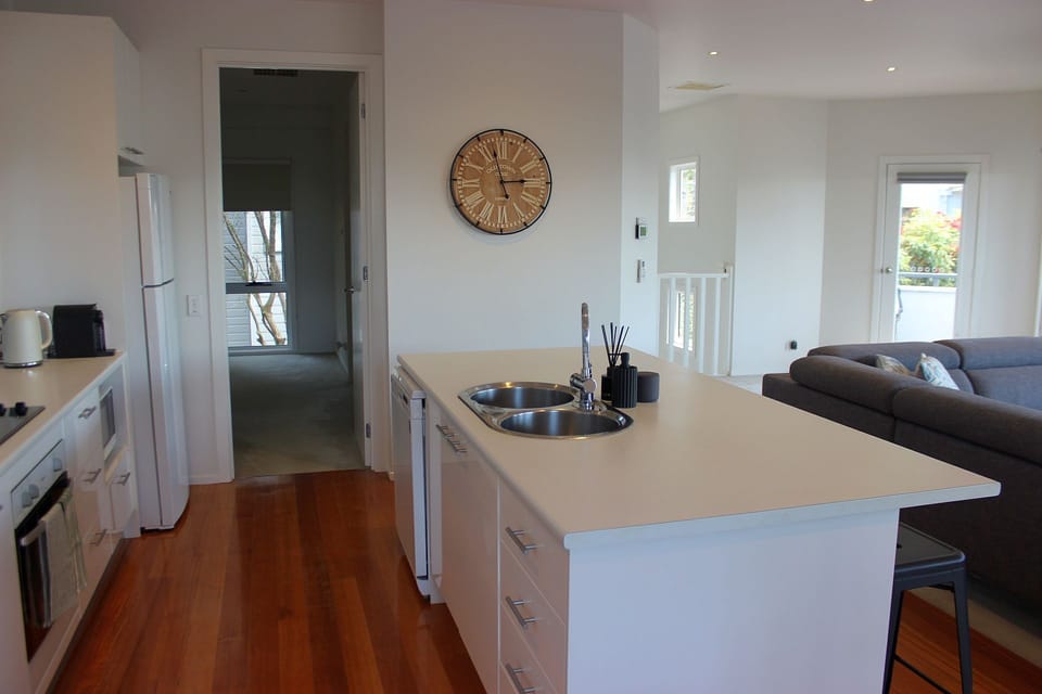 kitchen and entrance to the master bedroom