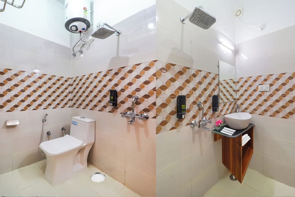 Shower, free toiletries, towels, soap