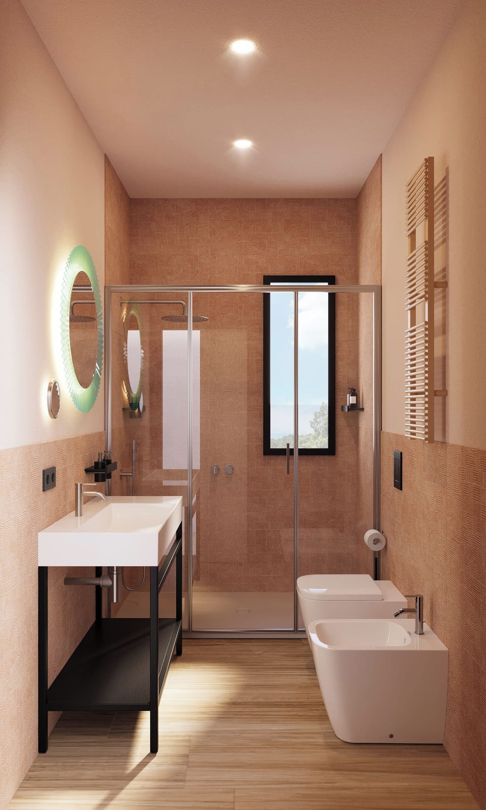 Shower, free toiletries, hair dryer, bidet