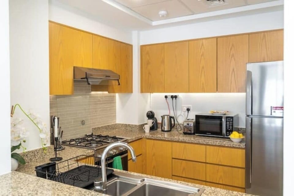 Luxury Apartment, Balcony, City View | Private kitchen | Full-size fridge, microwave, oven, stovetop