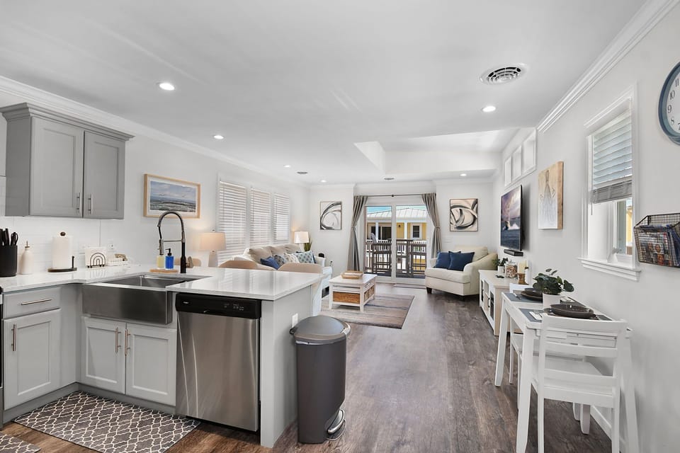 Open-concept kitchen and living space designed for comfort and relaxation.