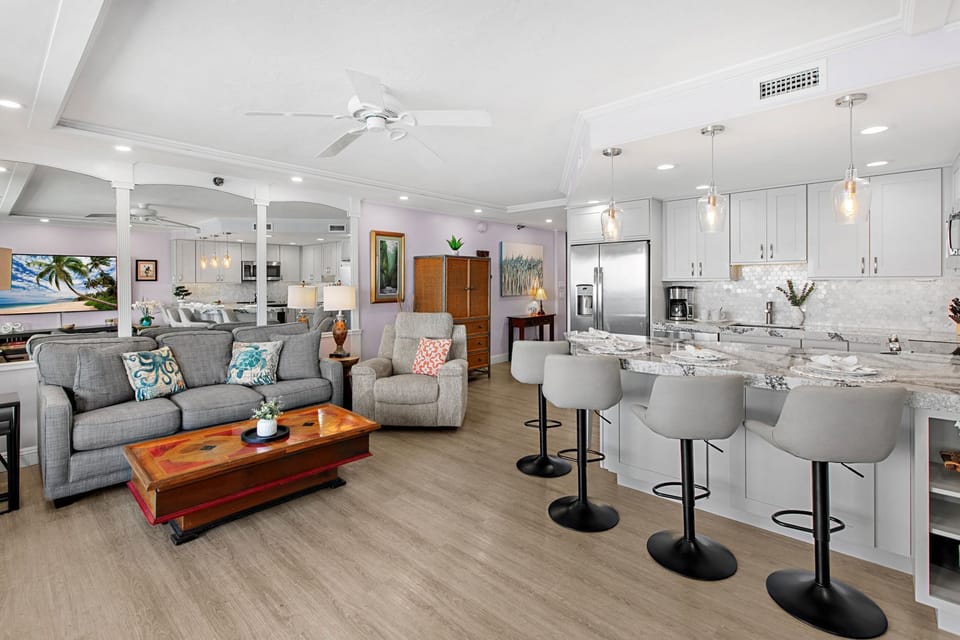 Queen-size sleeper sofa in the living room for additional guests.