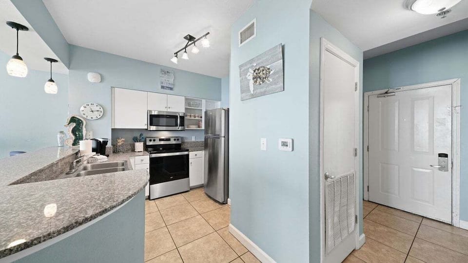 Kitchen with stainless steel appliances