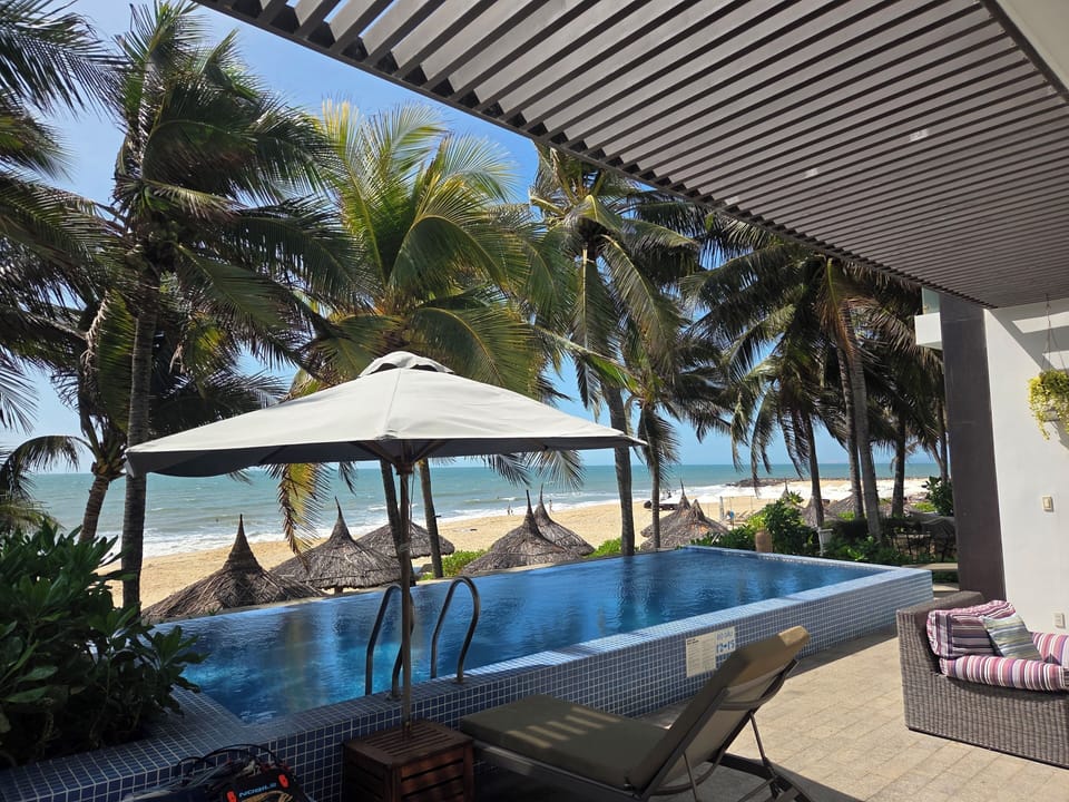 Walk down 10 steps and you are on the beautiful sand beach....