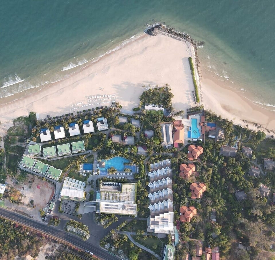 View of the resort. Our Villa is the one on far left of picture with white roof