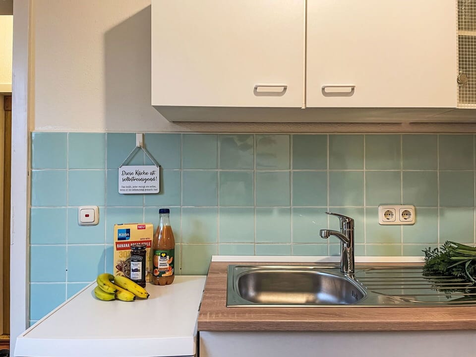 Kitchen, Countertop, Interior Design, Kitchen Appliance, Flooring, Plumbing Fixture, Kitchen Sink, Major Appliance, Cabinetry, Tap