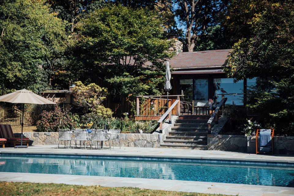 Very large heated (Memorial Day to Labor Day) saltwater pool with abundant deck and patio spaces