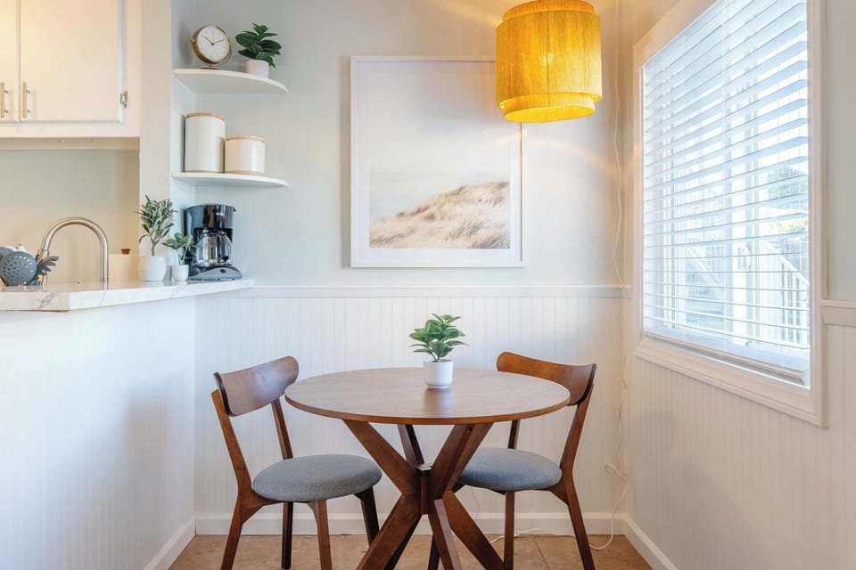 Cozy dining area perfect for meals, coffee, or planning your day in Pacific Beach.