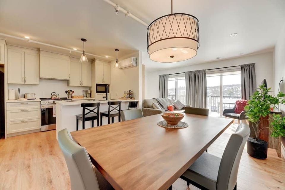 View of dining room, living room and kitchen