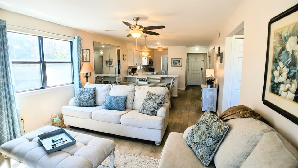 Living area with sleeper sofa.