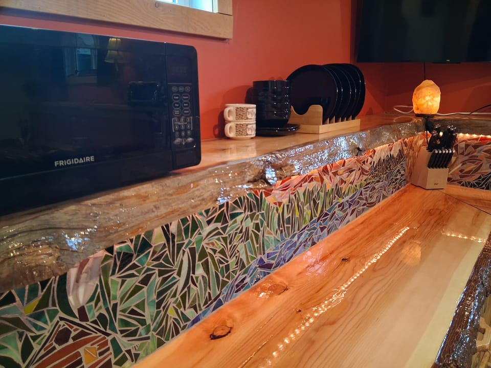 Microwave, dishes,  kitchen essentials! 