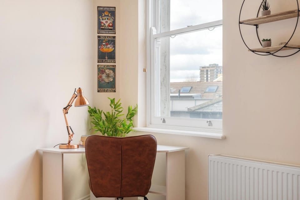 Dedicated workspace with a comfortable desk—ideal for remote working