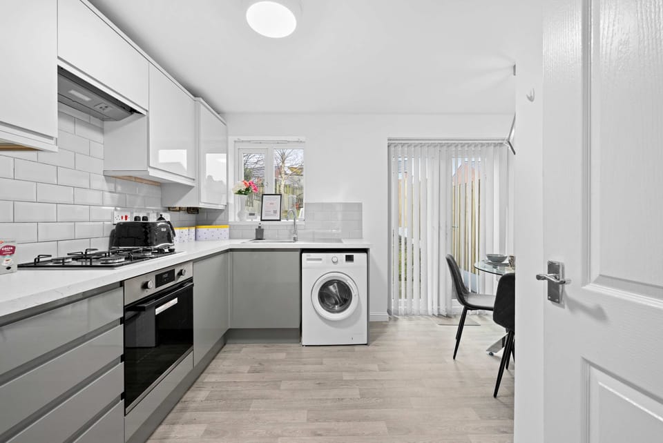 Fully equipped kitchen with everything you need to cook during your stay, plus complimentary tea, coffee and essentials provided