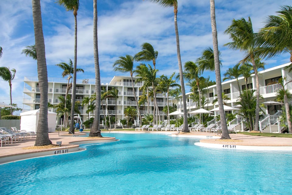 Beneath swaying palms and a canvas of azure, the sparkling pool invites you to indulge in luxury and escape to a world of serene relaxation.