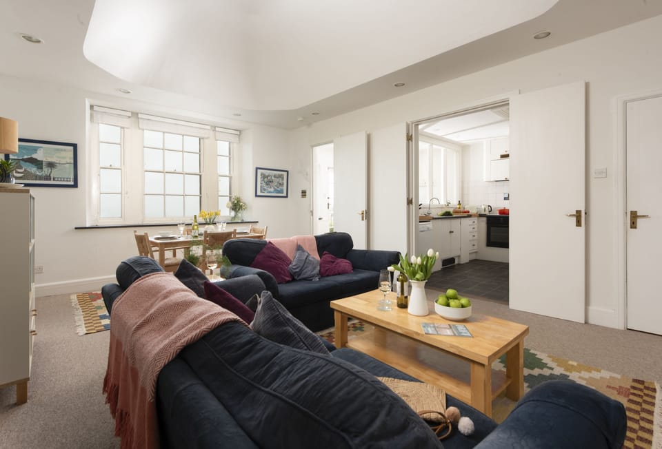 Acton Castle, Marazion. Upper Ground Floor: The space flows effortlessly into the kitchen