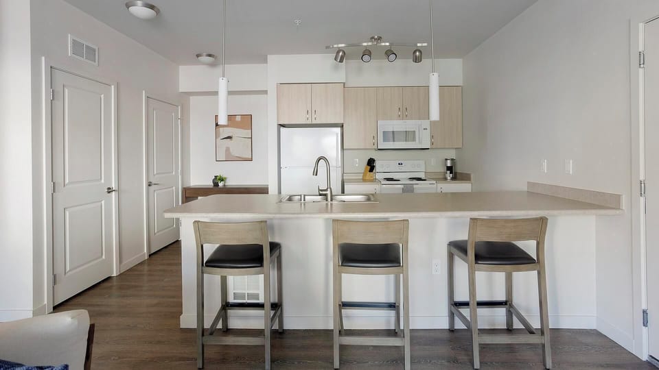 Apartment (1 Bedroom) | Private kitchen | Fridge, microwave, oven, stovetop