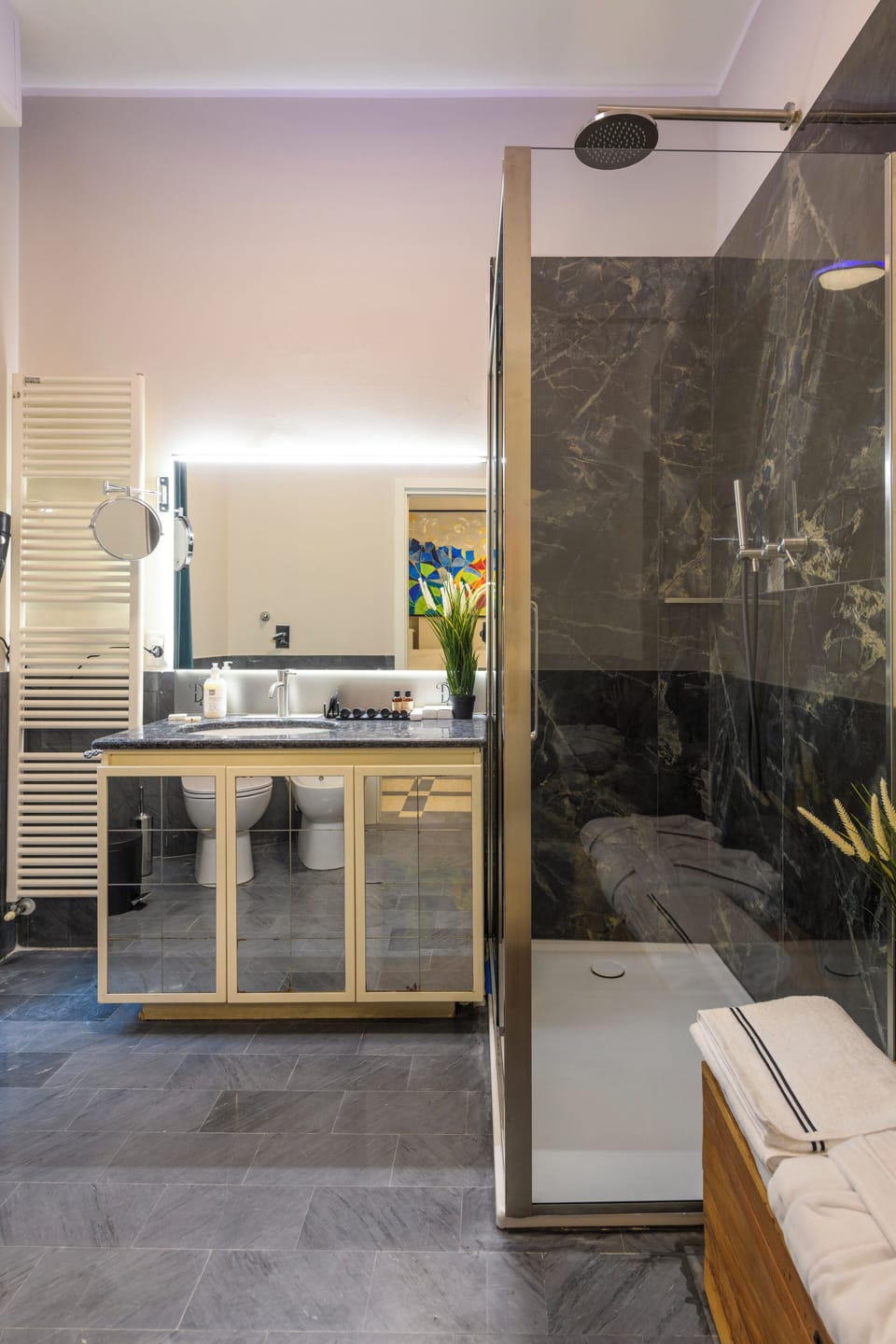 Luxury Quadruple Room, Courtyard View | Bathroom | Shower, hair dryer, towels, soap