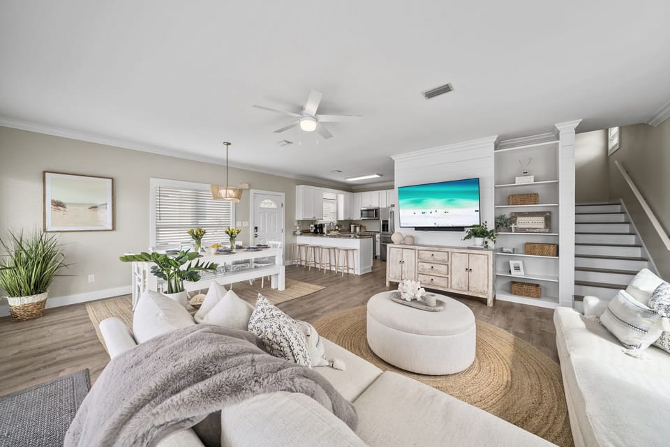 Wonderful open layout with comfy seating for after a day at the beach.