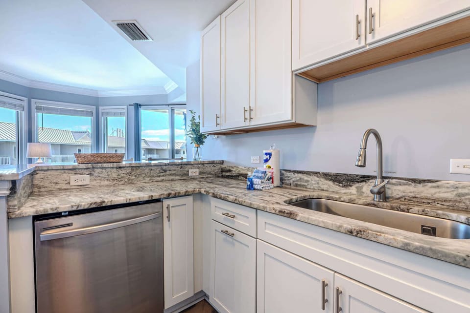 Bright kitchen for cooking and connection!