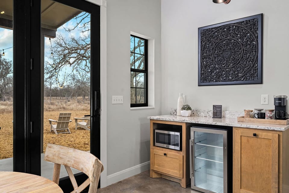 Coffee bar with mini fridge and microwave