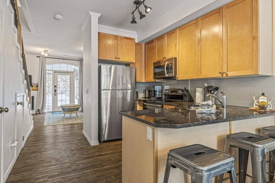 Kitchen island and kitchen area.