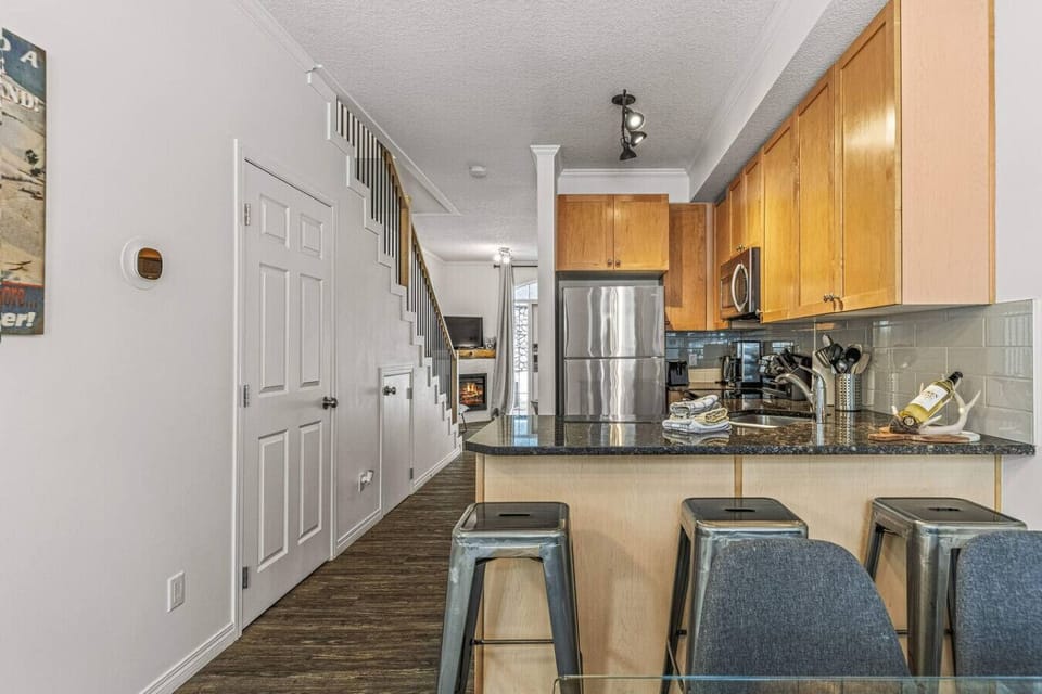 Kitchen island and kitchen area.