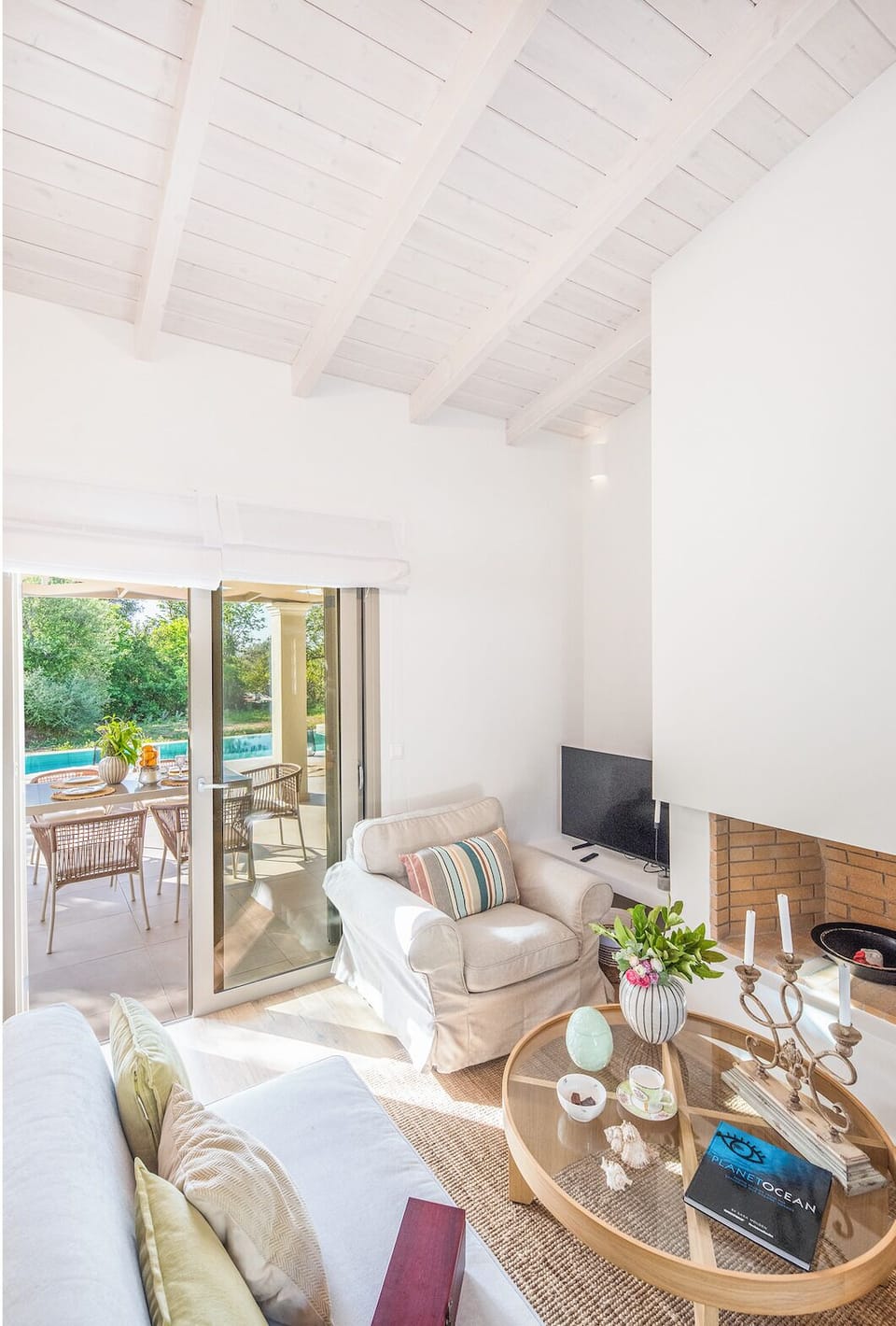 Villa, Pool View | Living area | 40-inch flat-screen TV with digital channels