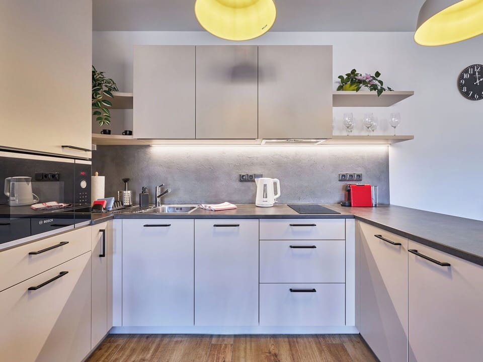 Kitchen, Kitchen Appliance, Countertop, Cabinetry, Furniture, Interior Design, Major Appliance, Flooring, Wood, Home Appliance