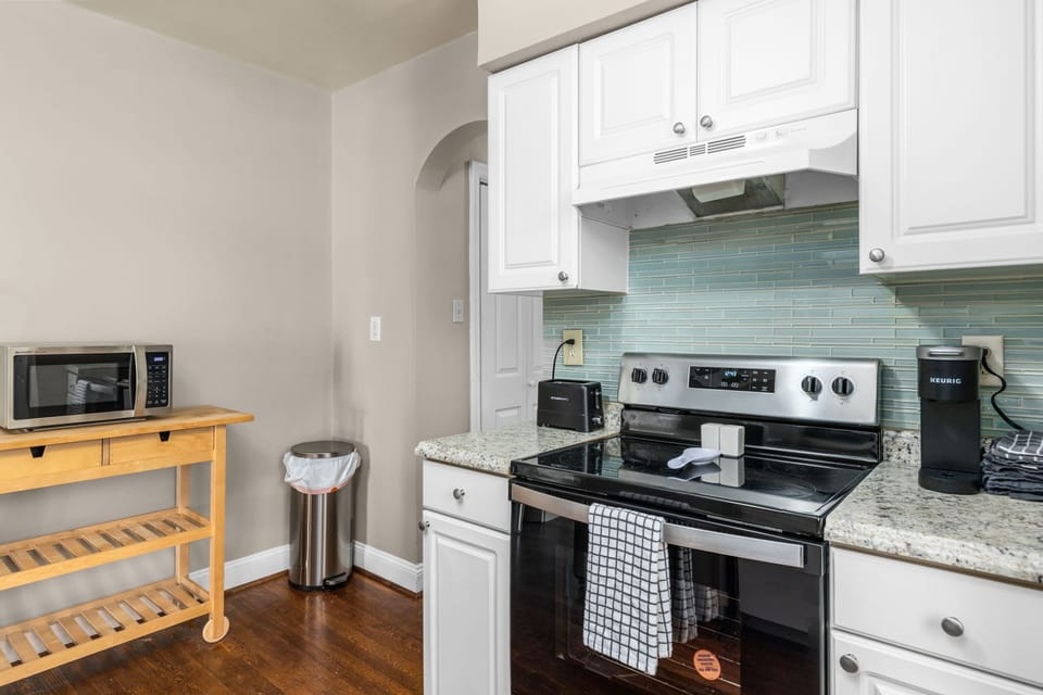 Convenient countertop setup with a toaster oven for quick meals and snacks