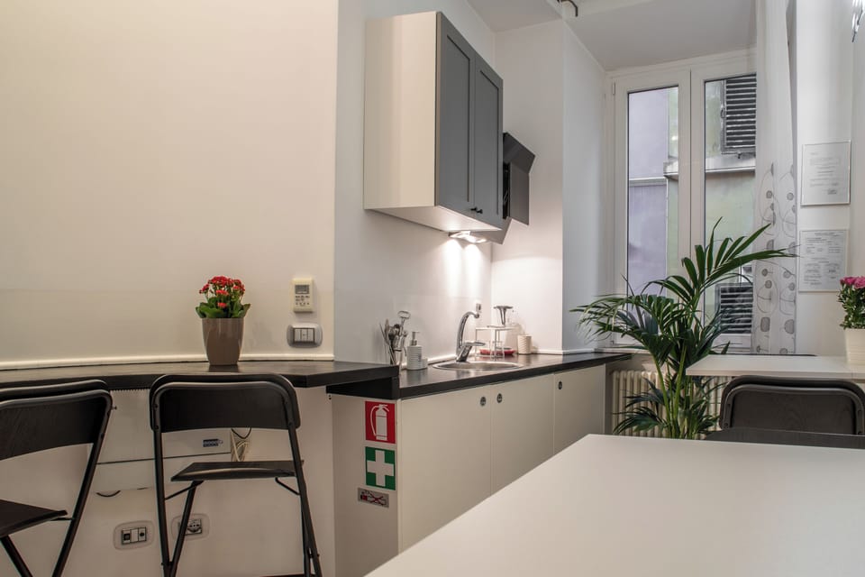Mini-fridge, microwave, electric kettle