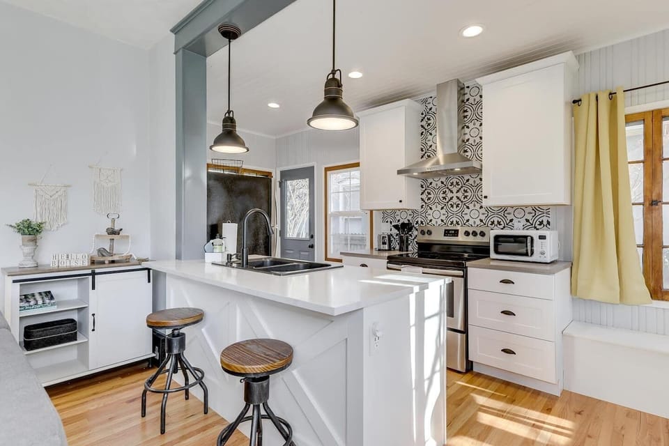 Fully stocked kitchen with dishwasher, microwave and everything you need to prepare a meal. 