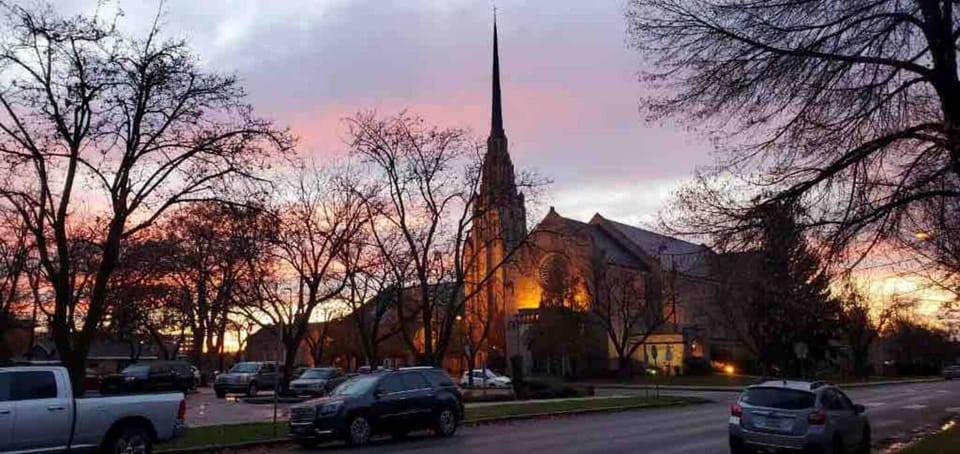 View of Cathedral of the Rockies from the breakfast nook