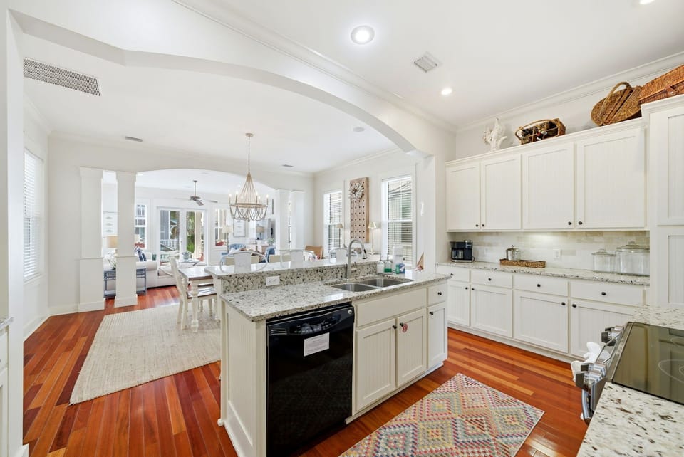 The heart of the home! Our fully equipped kitchen features modern appliances and plenty of storage space for vacation meal prep.