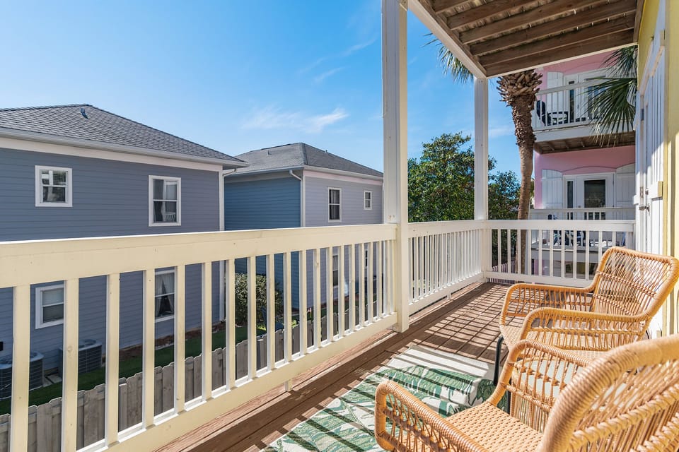 Balcony on Level 2, accessible by Bedrooms 3 and 4. The beach is 500' away as the crow flies!